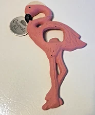 New w Tags Pink Flamingo Cast Iron Bottle Opener Handheld 5 3/8" L Hand Painted