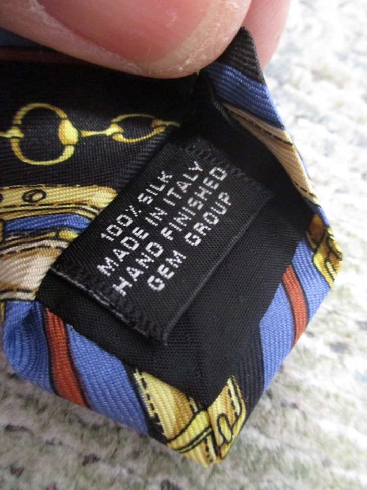 Paolo Gucci Rojo Azul Oro Rayas Cinturones Horsebits Seda Cuello Corbata Foto 3 de 4