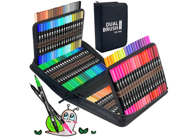 Rotuladores de doble pincel, marcadores artísticos de 120 colores con punta fina