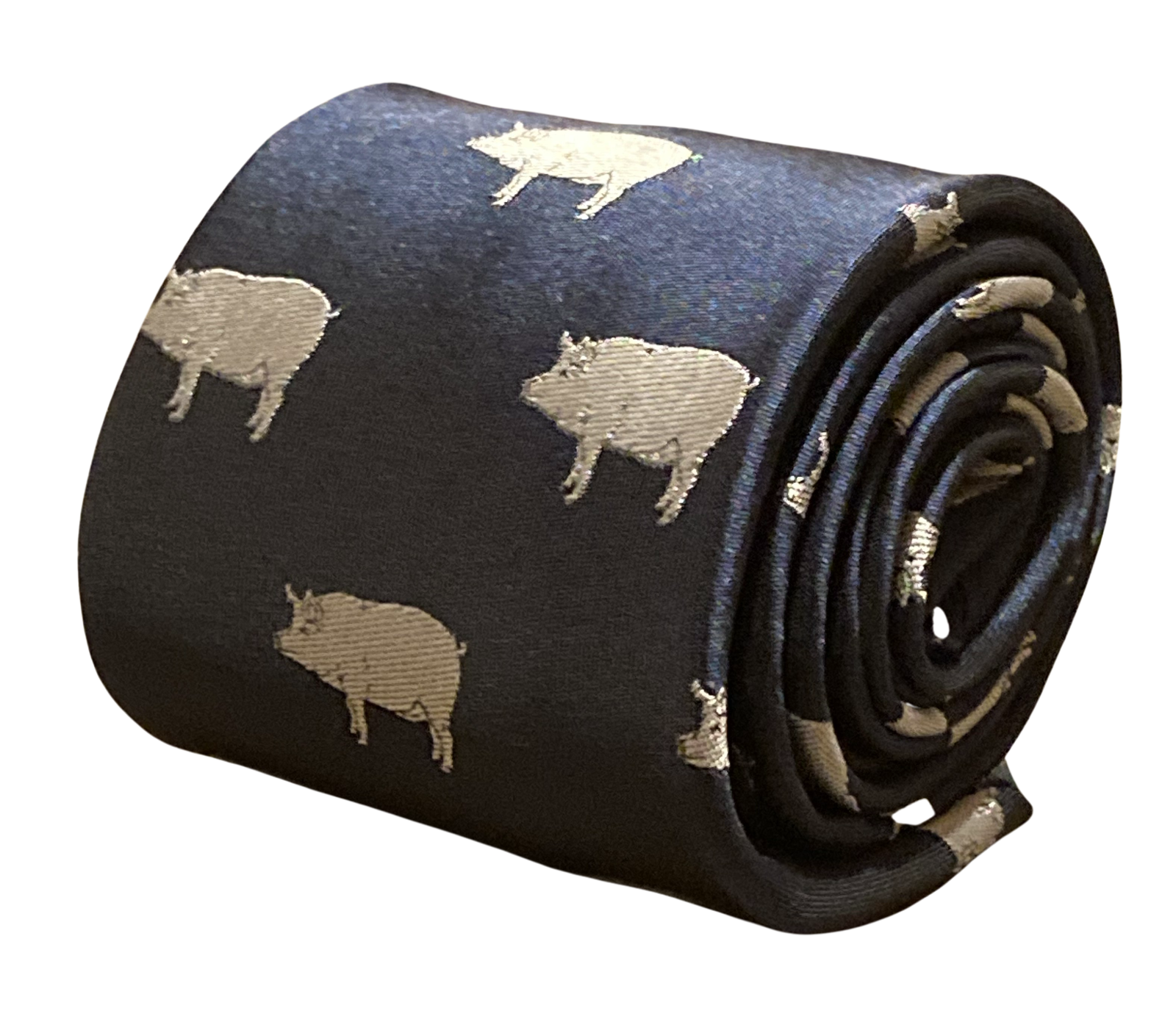 Frederick Thomas Designer Men-s Tie Dark Navy Blue pig silhouette farm-yard