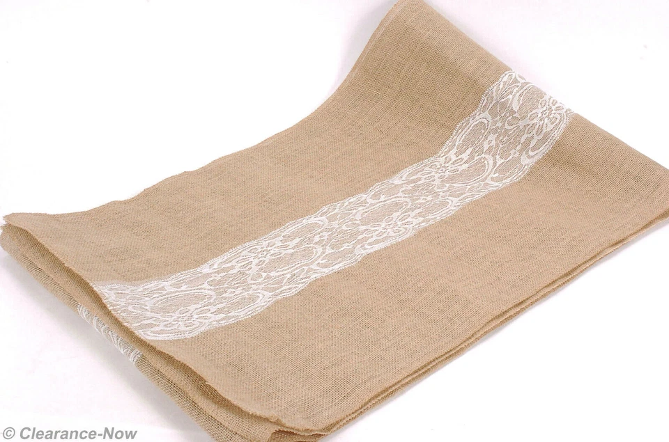 Burlap & Lace Table Runner 19"x120" XLong & Wide Wedding Party White Lace 9220 - Image 4 of 4