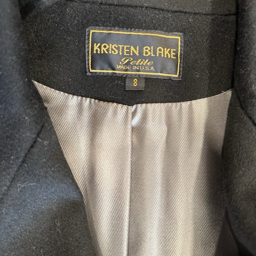 VTG! Kristen Blake Petite Black Double Breasted Wool Long Pea Coat USA 8 Preppy - Picture 11 of 17