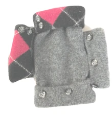FINGERLESS GLOVES GRAY BLACK RED 100% CASHMERE ONE SIZE S M L OS WOMEN'S LADIES