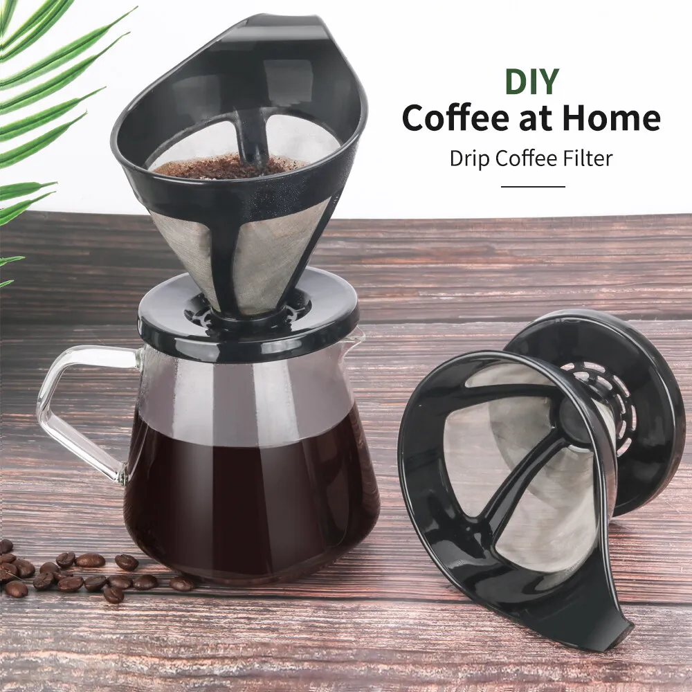 Coffee Filter Pour Over Funnel Brew Drip Tea Metal Mesh Dripper Cone Cup  Brewing