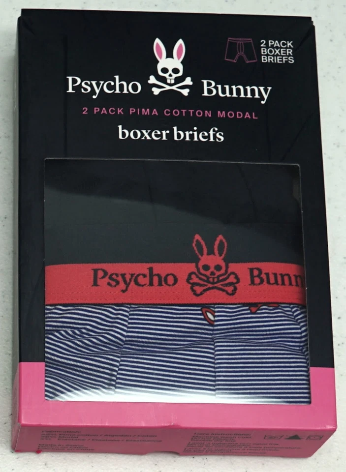 Paquete de 2 calzoncillos boxer Psycho Bunny ropa interior azul marino a rayas mezcla Pima $48 Foto 2 de 2