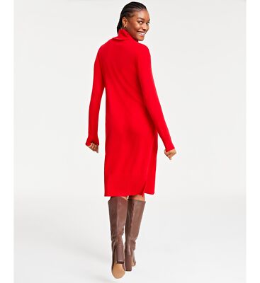 red turtleneck midi dress Red Ribbed Wrap Midi Dress