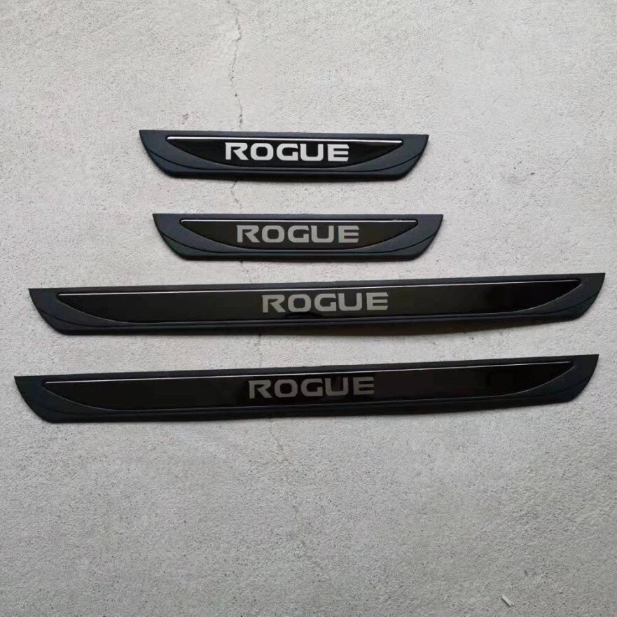 Cubierta protectora de placa de umbral de puerta de acero inoxidable negro para Nissan Rogue X4 Foto 3 de 4