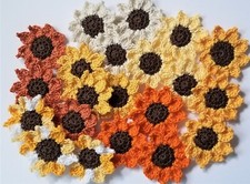 6 pc. Crochet Pointed Petals Sunflower Flower Applique Embellishment 8 Colors