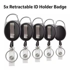 5x Retractable ID Badge Reels with Belt Clip Ring Pull Ski Pass Holder Recoil UK