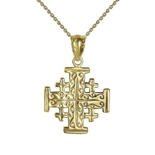 Pendentif Croix De Jérusalem En Argent Sterling 925 Doré - Neuf Avec Étiquettes - Origine Israël
