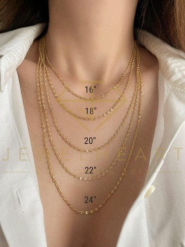 Real 14K Gold 2.1mm Hammered Mariner Chain Necklace 16-24" Anchor Link Chain - Picture 2 of 9