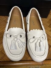 Coach Loafer Tassel Chalk White Pebble Grain Leather Driving Shoes Moccasin