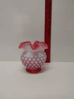 Fenton Cranberry Opalescent Hobnail Glass Rose Bowl Vase 4  1/2"Tall