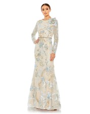Mac Duggal Ice Blue Lace Floral Appliqu Embellished Gown Size 20 798