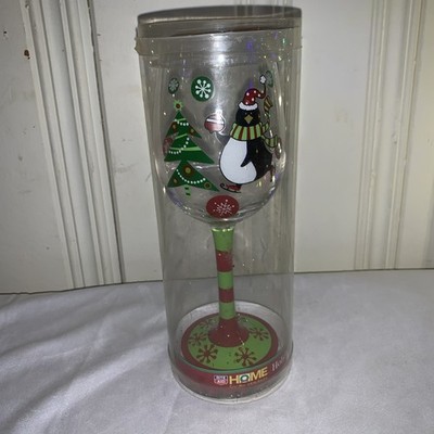 Vintage Rite Aid Holiday Wine Glass With A Penguin On Ice Skates 14oz