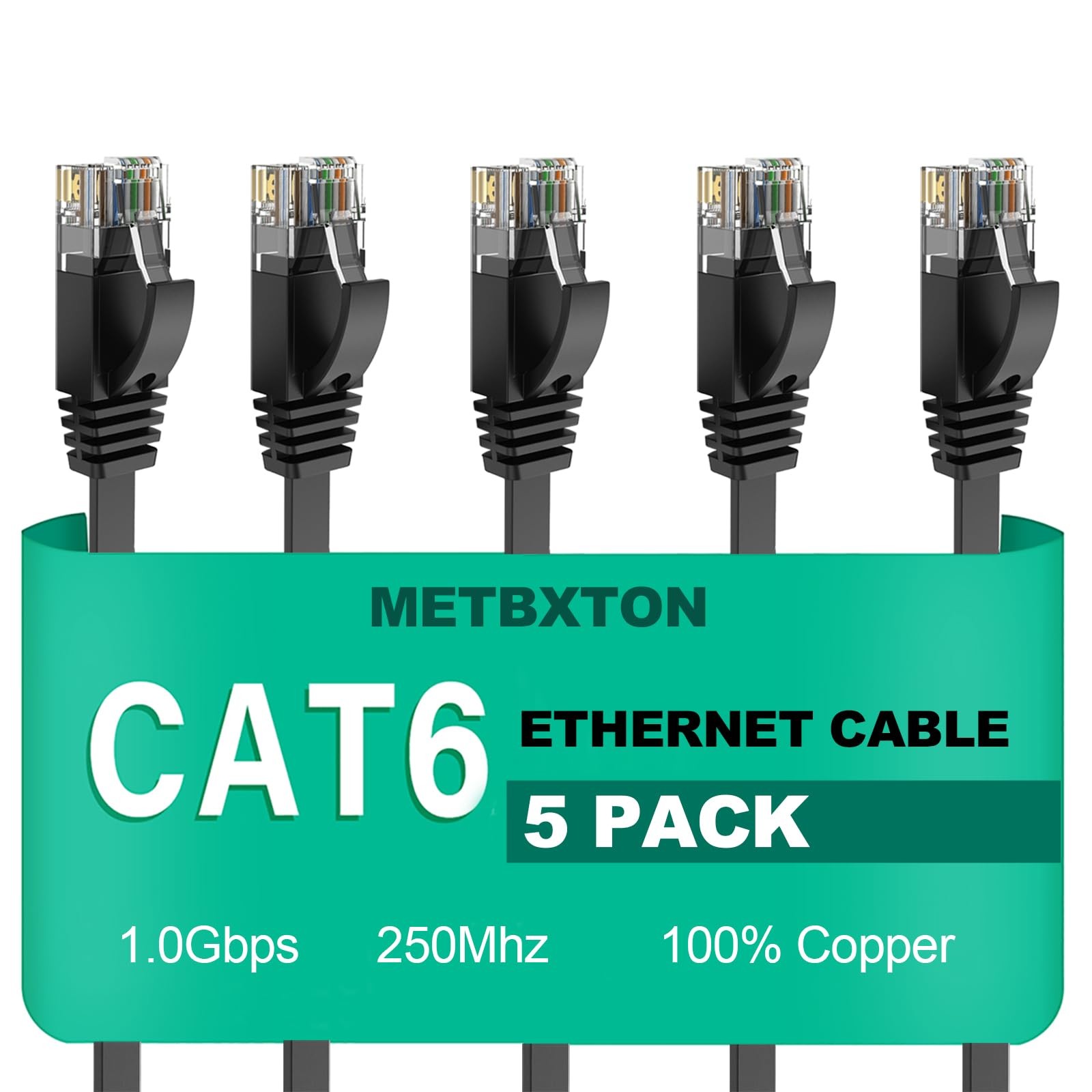 3ft Cat 6 Ethernet Cable 5-Pack High-Speed Flat RJ45 Network Cables