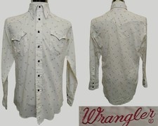 Wrangler Long Tails Button Up Shirt Men's M White Vintage 1970's USA Made Z5373