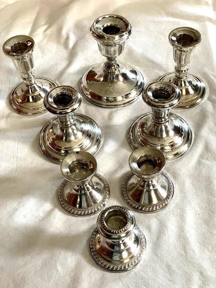 8 BONITOS CANDELABROS DE PLATA ESTERLINA - 44,8 OZ PONDERADOS 3 PARES Y 2 INDIVIDUALES Foto 3 de 4