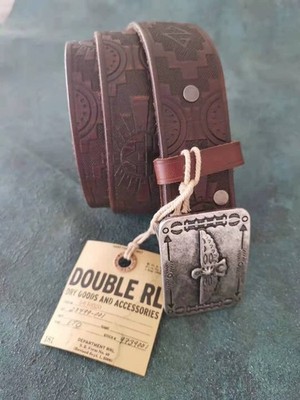 Double RL RRL Arrowhead Buckle Vintage Western Tooled Brown Leather Belt Sz30-34