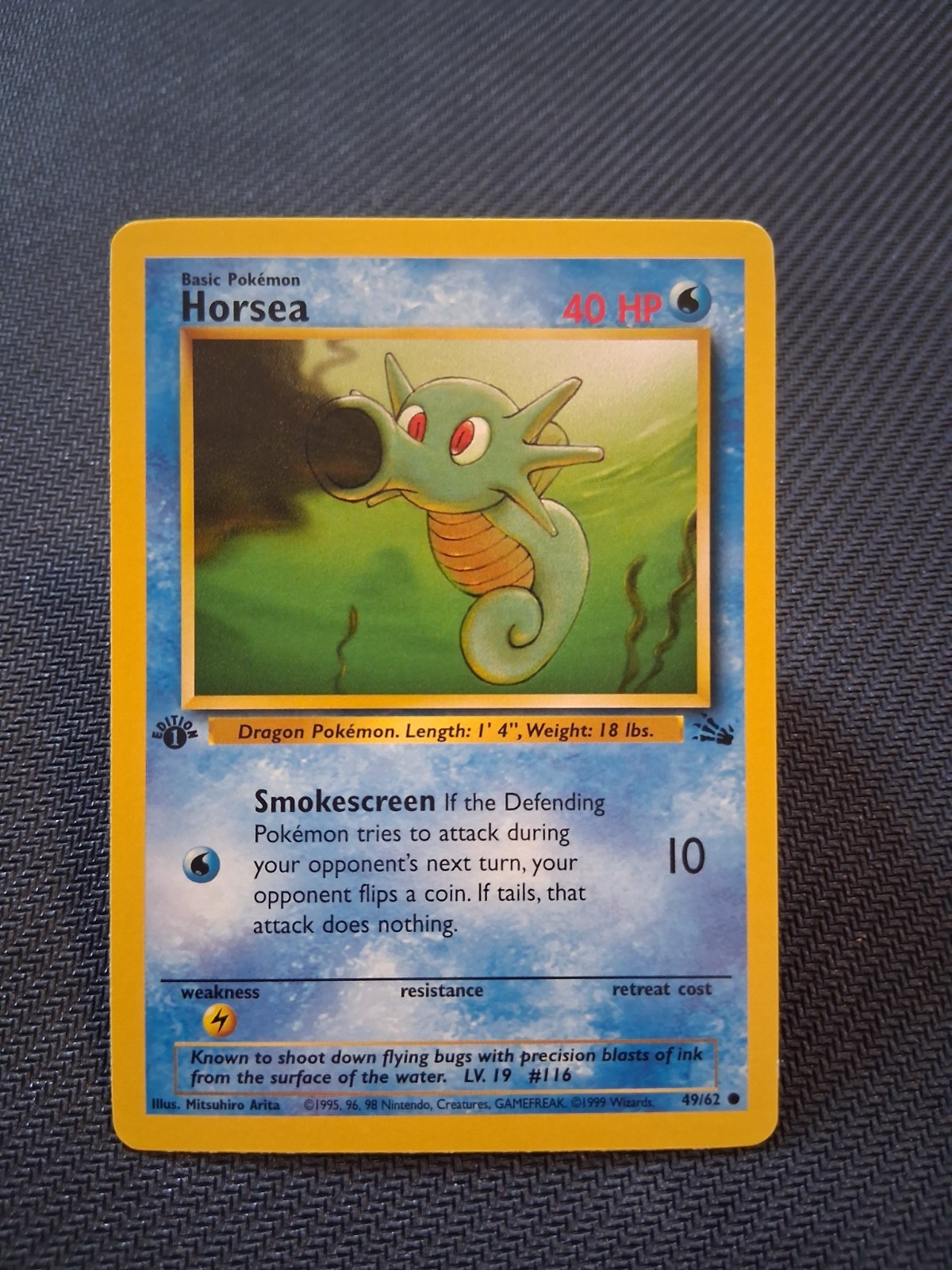 Horsea 49/62 Common 1st Edition Pokemon Card Lightly Played
