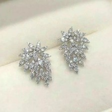 2 Ct Round Cut Lab Created Diamond 14k White Gold Plated Cluster Stud Earrings