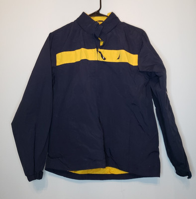 Nautica Womens Sz XL Windbreaker Jacket Long Sleeve Blue Yellow Big  Spellout 