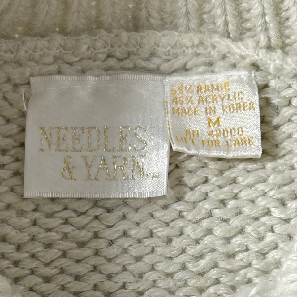 复古奶油色 3D 玫瑰刺绣 Cottagecore 针织毛衣 M 柔软女孩女性 — 第 4/4 张图片