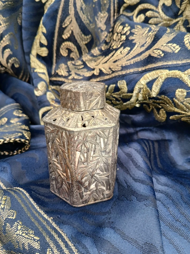 Chinese Incense Pot Wang Hing  Export Silver Plate Hexagonal Bamboo Patterned - Изображение 2 из 4