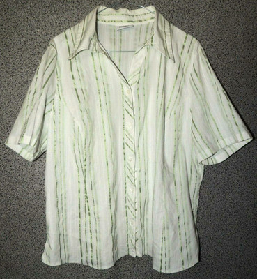 Damen Sommerbluse Kurzarm Weiß/Grün gestreift Gr. 46 Kombi Mode