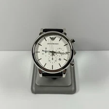 Emporio Armani Men's Chronograph White Dial Black Leather Watch AR1807