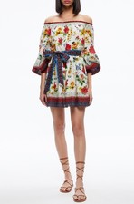 Alice+Olivia MARY OFF SHOULDER TIE BELT DRESS Size SP