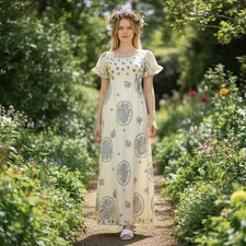 VTG Babydoll Dress Prairie Sz 2 Long Maxi Floral Regency Evening Coquette