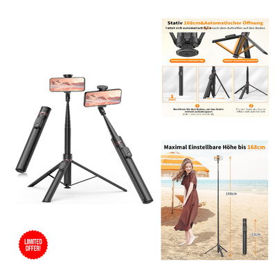 TONEOF Automatischer Selfie Stick 168 cm 360 Drehbar