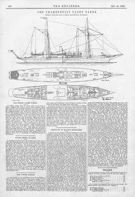 STEWART & LATHAM Blackwall Thames Built Yacht 'Yarta' Antique Print 1889