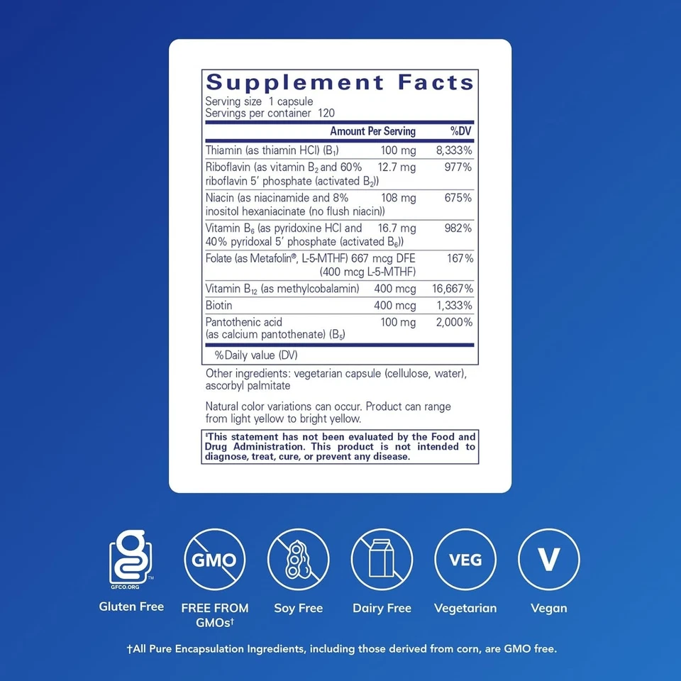 Pure Encapsulations B-Complex Plus - витамины группы B 120 штук (упаковка из 1) - Изображение 2 из 4