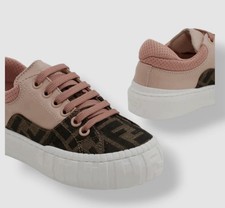 665 Fendi Unisex Kid's Pink Low-Top Leather Lace-Up Sneakers Size US 13/ EU 31