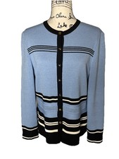 St. John Collection by Marie Gray Blue Black Knit Cardigan Gold Buttons Size 8