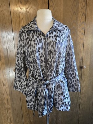 Ruby Rd. Gray Black Leopard Belted Unlined Jacket Women's 16 Pre-owned EUC