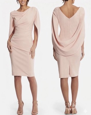 NWT Betsy & Adam Cape Sleeve Crepe Sheath Dress Blush Pink Cocktail 16