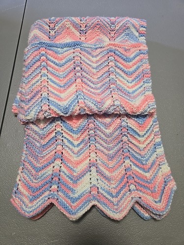 36x36 Crotchet Baby Blanket Blue White Pink