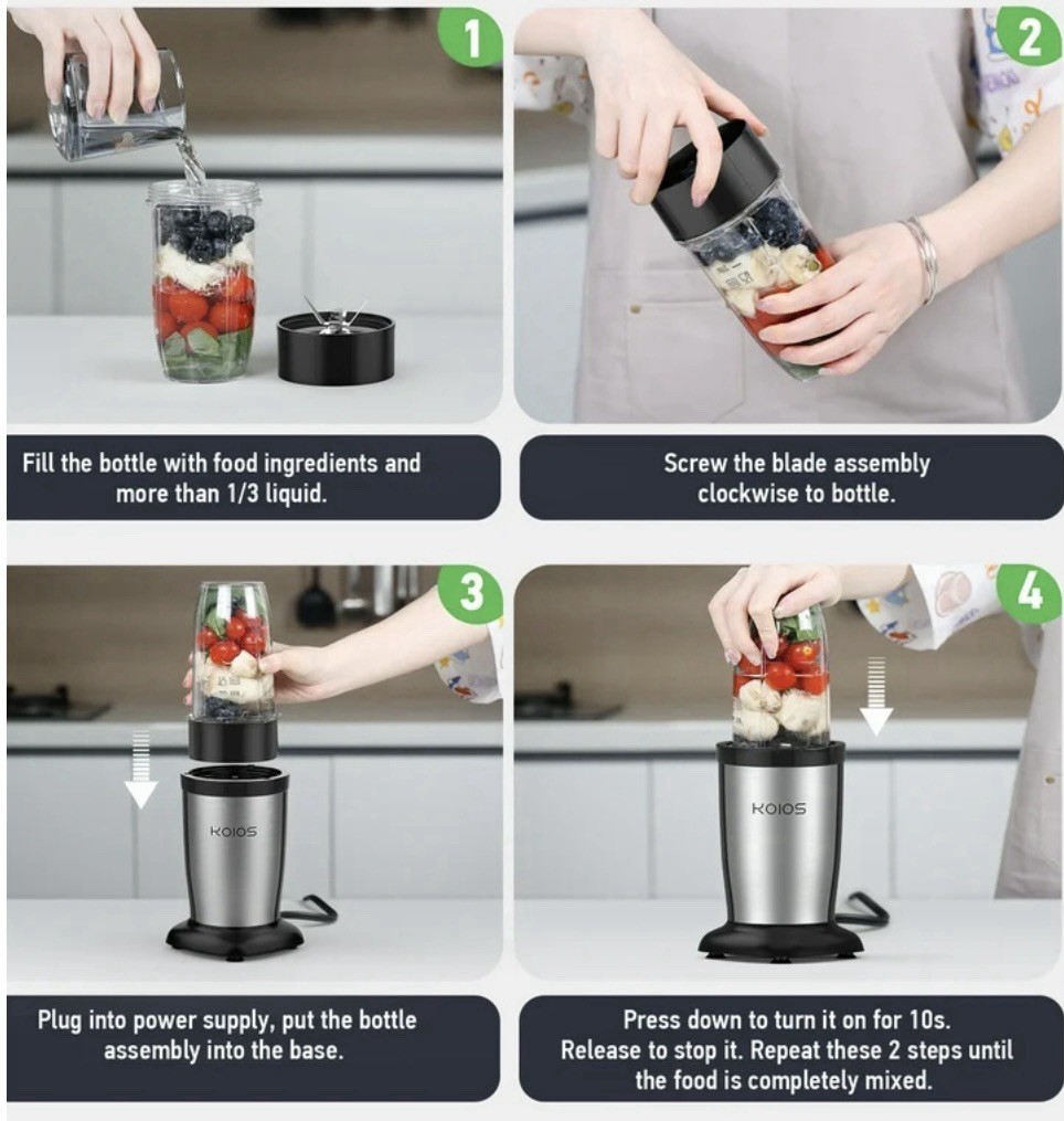 KOIOS BL219B 850w Personal Portable Blender, 11pcs, BPA Free, 500ml, Smoothies