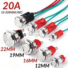 12-22mm 20A Metal Push Button Switches Latching Momentary ON/OFF IP68 Waterproof