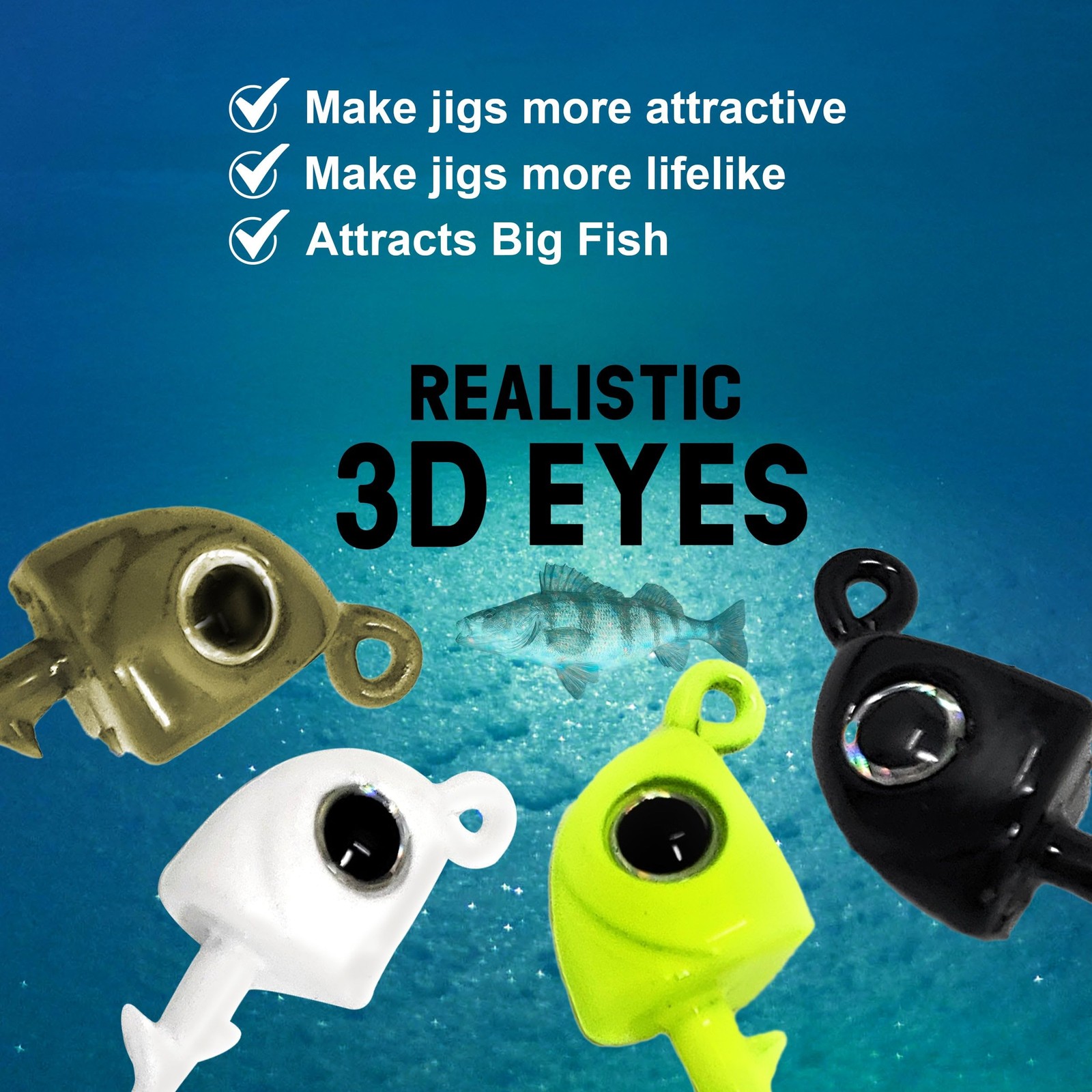 Swimbait Jig Heads, Realistic Eyes, Bass Catfish Lures, 5 Pack, White - Image 5