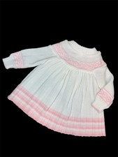 Vintage Baby Girl Knit Sweater/Dress Pink/White Pleated 0-6 Months
