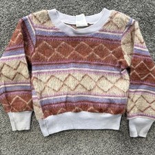 VTG Womens 5/6 Empress Mills Sweater Fuzzy Fair Isle Nordic 90s y2k Pullover