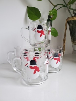 Vintage Luminarc Snowman Glass Mugs