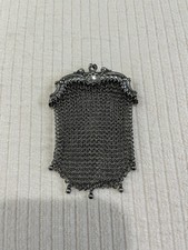 Vintage Chain Mail Mesh Double Coin Purse Bag Silver Tone Flapper 1920s Art Deco