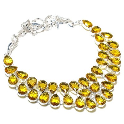Citrine Pear Shape Gemstone Necklace Adjustable Chain Gift Handmade Jewelry 18''