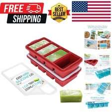 Silicone Freezer Tray With Lid - Soup Freezer Container molds - Large Ice Cub...