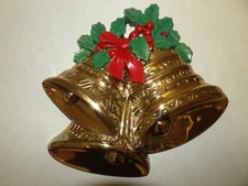 Burwood Christmas Bells Wall Plaque Decor 3124 Gold Bells Holly Vintage 1991